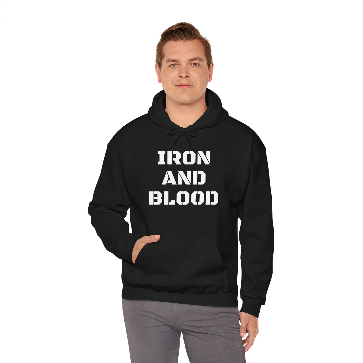 Men's Hooded Sweatshirt Iron & Blood Stencil